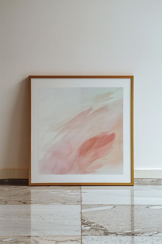Soft coral hues blending in an abstract pattern in 'Whispers of Coral'.
