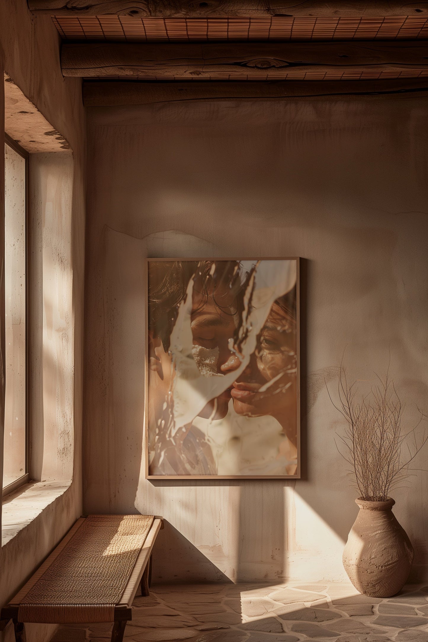 Close-up of a couple sharing a tender moment in 'Baiser Solaire'.